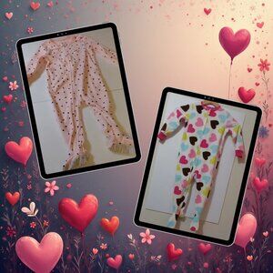 Carter's Bundle of 2 Onesies Pink Black Hearts Pink Blue Brown Yellow Hearts